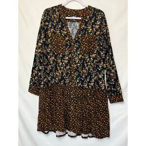 Maeve Women’s Size 8 Black Floral Midi Lagenlook Long Sleeve Button Front Tunic